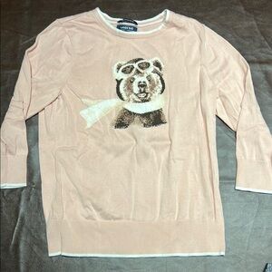 Lands' End Pink Crew Neck Pilot Aviator Sweater with Bear Design